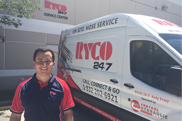 Ben Pacheco with the Central Hydraulic Supply RYCO 24/7 service truck in Houston in 2017