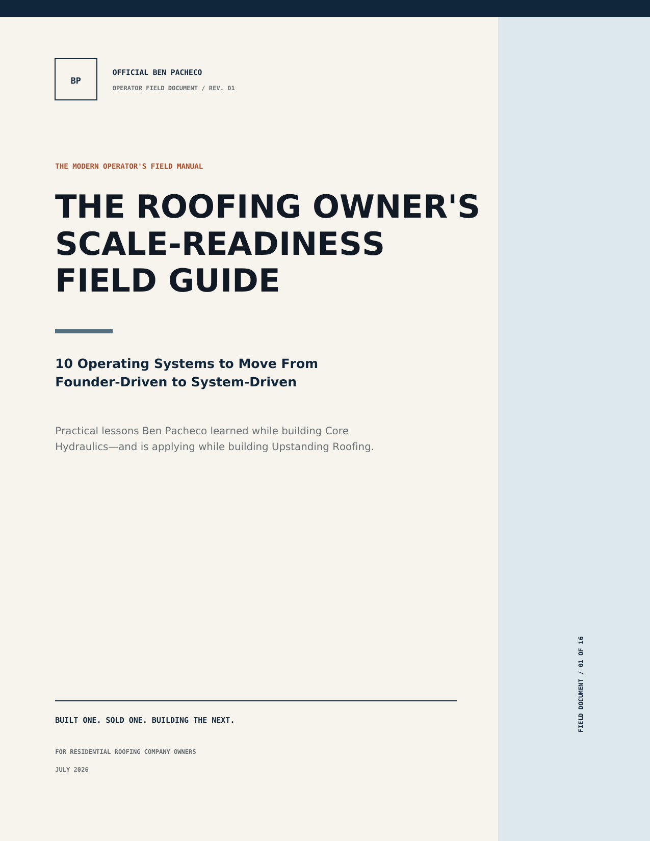 Cover of The Roofing Owner’s Scale-Readiness Field Guide